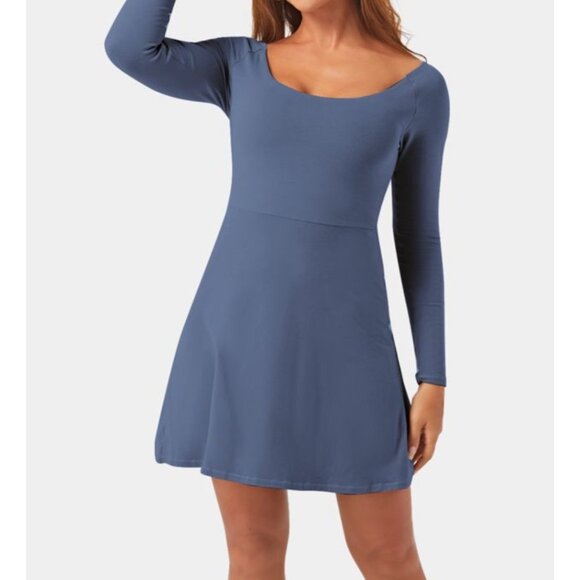 Halara Long Sleeve 2-in-1 Pocket Mini Tennis Active Dress Sz Small Womens Blue - Picture 2 of 7